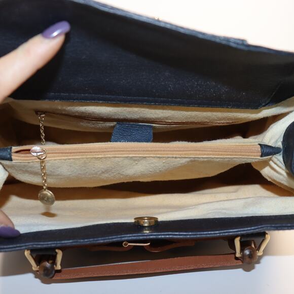 Vintage Gucci Diana Bamboo Handle Tote Bag Navy Suede w/ Custom Handle Shapers - Picture 8 of 11